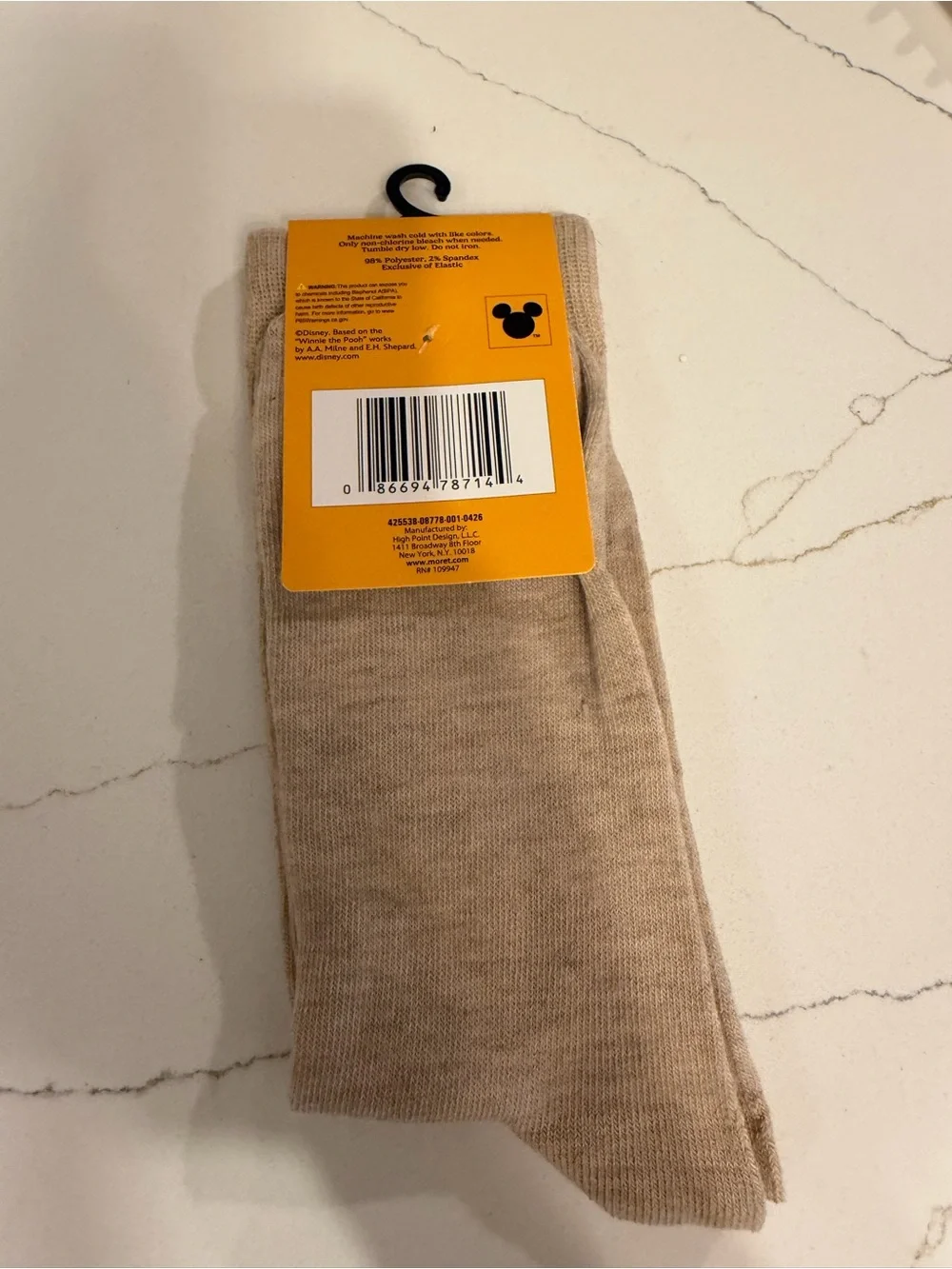 NWT Disney Winnie the Pooh Crew Socks - Beige / Tan (Brand New)